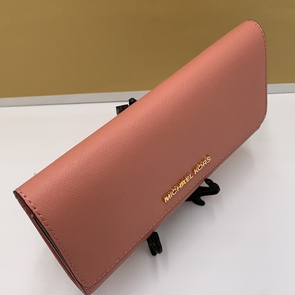 MICHAEL KORS JET SET TRAVEL LARGE TRIFOLD WALLET SUNSET ROSE COLOR - Picture 5 of 14